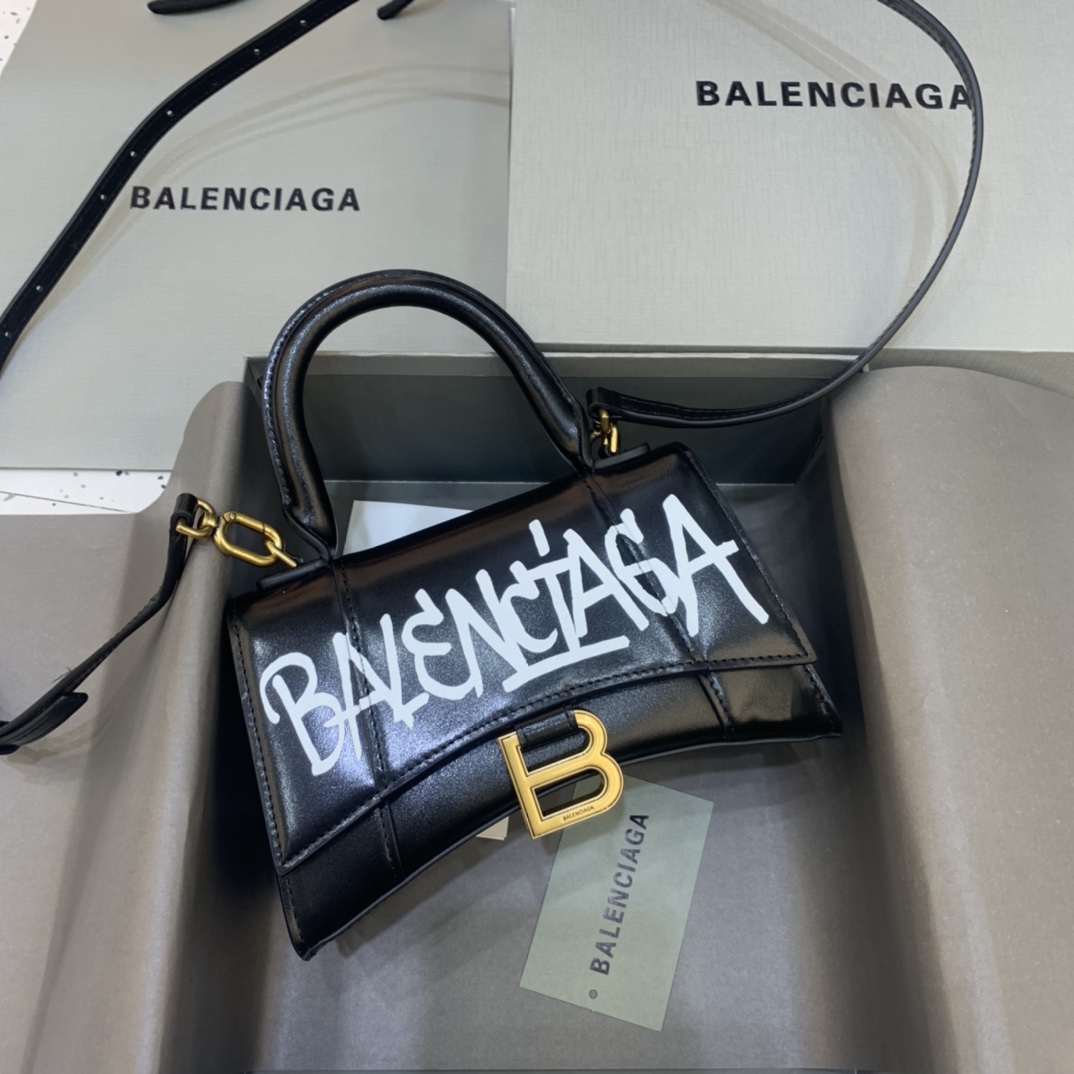 Balenciaga Hourglass XS Handbag Graffiti Shoulder Bag Black/Gold